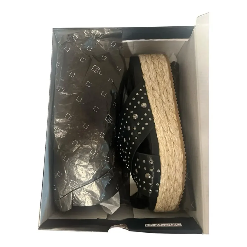 ShuShop Black Studded Platform Espadrille Slide Sandal “KAIA” Women’s Size 11